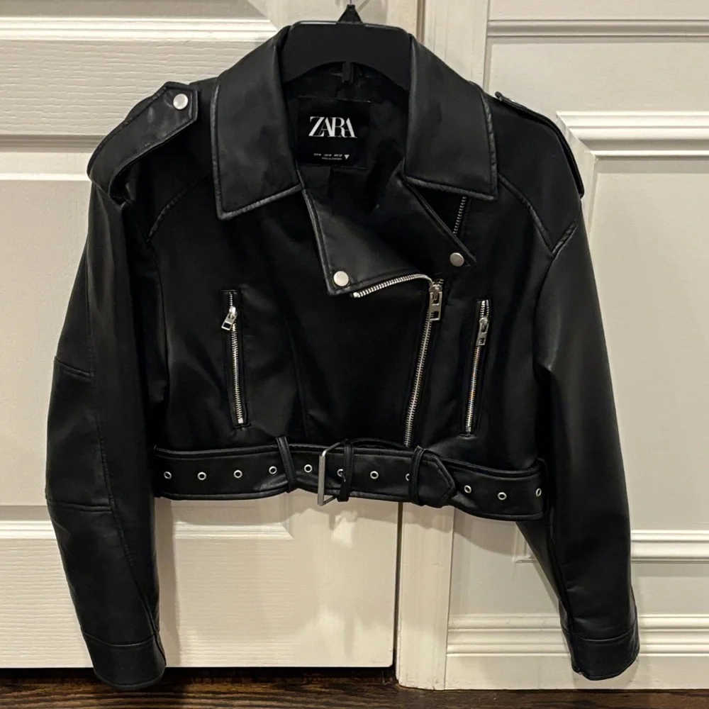 Zara Women's Cropped Vegan Leather Moto Jacket - Picture 1 of 4